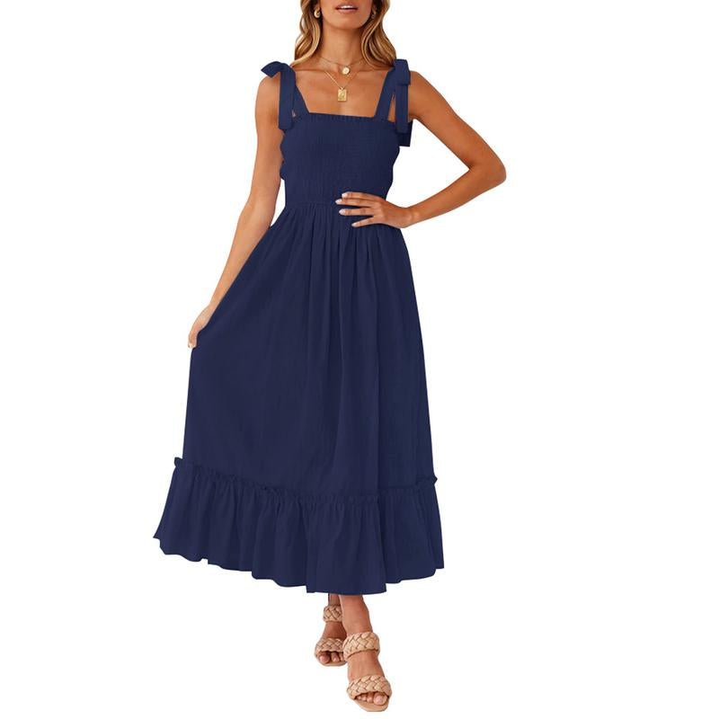 ZESICA Women'S 2024 Summer Boho Spaghetti Strap Dresses Square Neck Solid Color Ruffle a Line Beach Long Maxi Dress Musthaves Trendtok Febrero Valentines2024 Tiktokshopvalentinesday Diadesanvalentin Blackhistorymonth Januarydump Pinkaesthetic