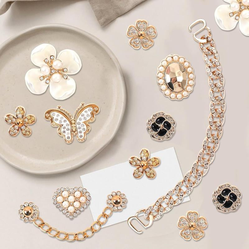 18 Count Bling Shoe Charms Bling Chain Shoes Charms Accessories for Women Butterfly Flower Clog Shoes Decoration Rhinestone Shoes Charms Bling Cute Decor for Shoes Party Birthday for Her