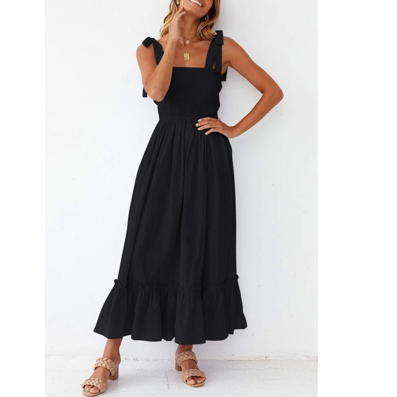 ZESICA Women'S 2024 Summer Boho Spaghetti Strap Dresses Square Neck Solid Color Ruffle a Line Beach Long Maxi Dress Musthaves Trendtok Febrero Valentines2024 Tiktokshopvalentinesday Diadesanvalentin Blackhistorymonth Januarydump Pinkaesthetic