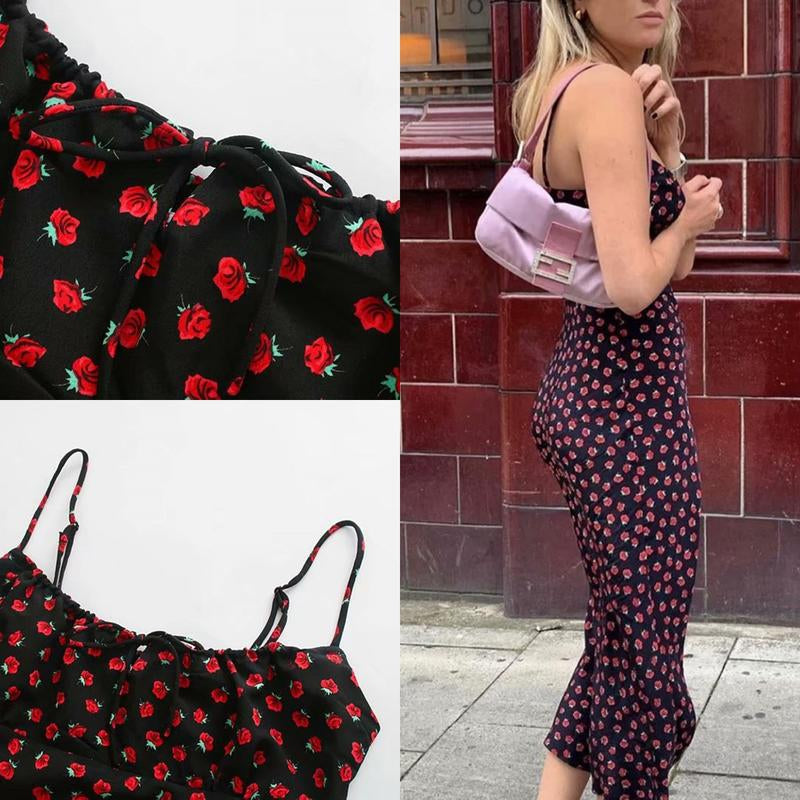 Tanming Womens Floral Dress Low-Cut Square Neck Spaghetti Strap Tie Bodycorn 90S Y2K Sun Dresses