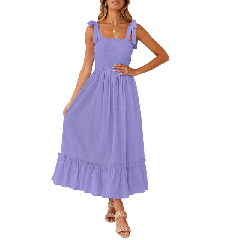 ZESICA Women'S 2024 Summer Boho Spaghetti Strap Dresses Square Neck Solid Color Ruffle a Line Beach Long Maxi Dress Musthaves Trendtok Febrero Valentines2024 Tiktokshopvalentinesday Diadesanvalentin Blackhistorymonth Januarydump Pinkaesthetic
