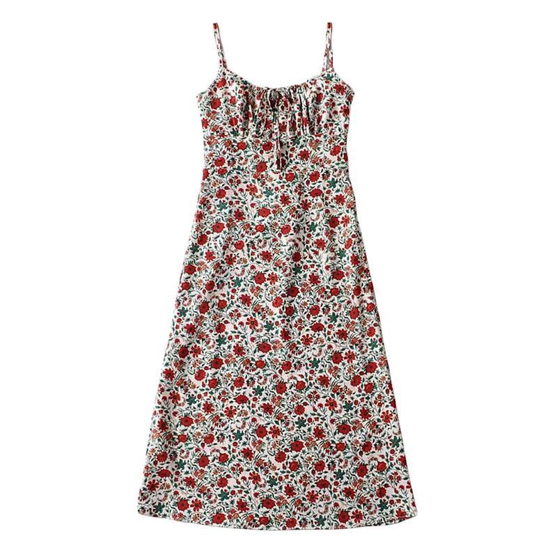 Tanming Womens Floral Dress Low-Cut Square Neck Spaghetti Strap Tie Bodycorn 90S Y2K Sun Dresses