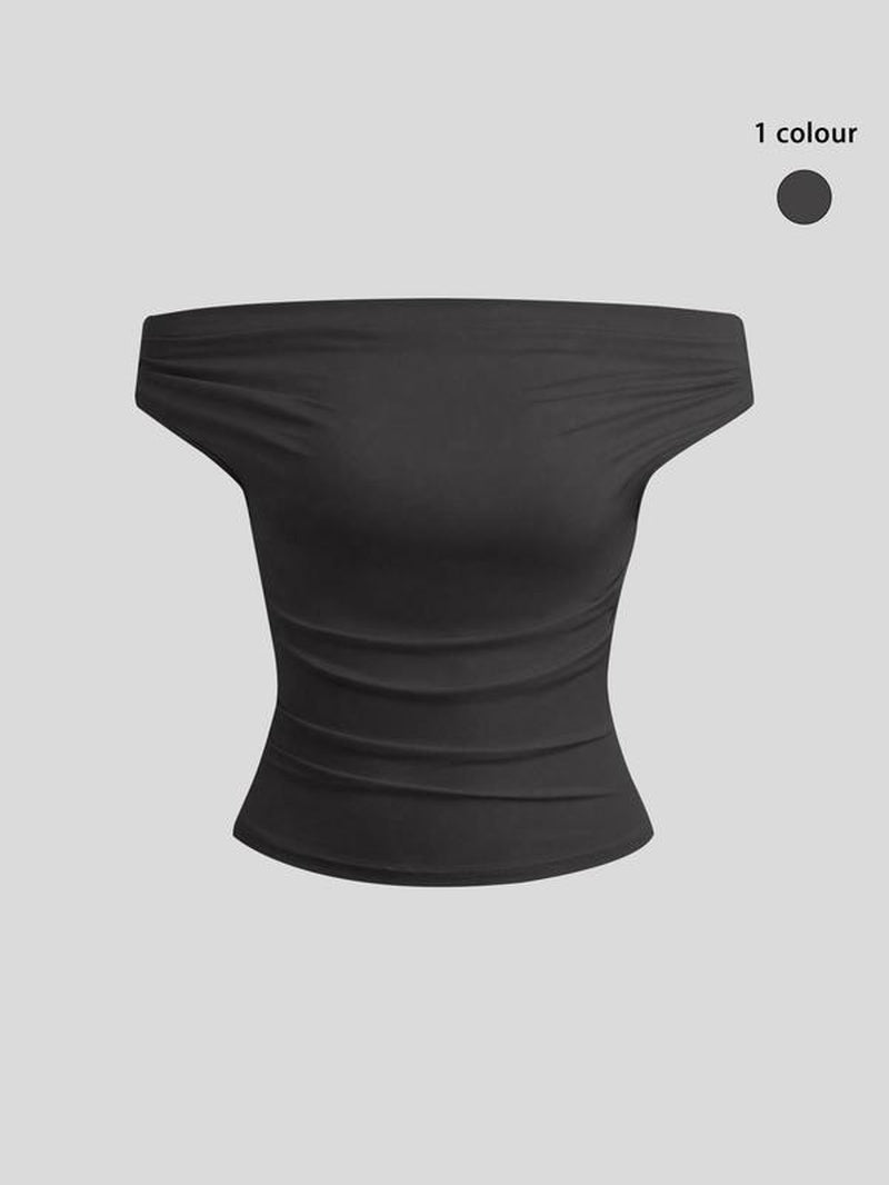 Women'S Solid off Shoulder Tee, Elegant Fashion Ruched Top for Daily Outdoor Wear, Ladies Clothes for All Seasons, Women'S T-Shirts, Womenswear, Tshirt