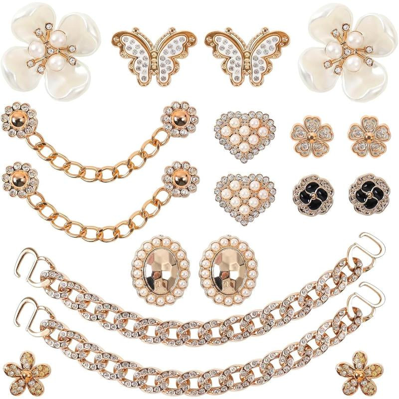 18 Count Bling Shoe Charms Bling Chain Shoes Charms Accessories for Women Butterfly Flower Clog Shoes Decoration Rhinestone Shoes Charms Bling Cute Decor for Shoes Party Birthday for Her