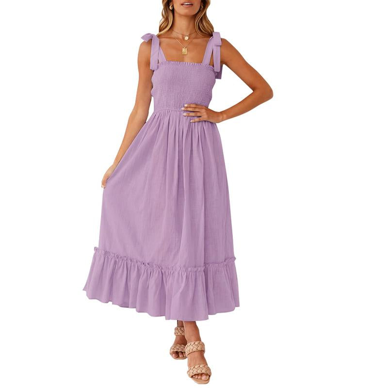 ZESICA Women'S 2024 Summer Boho Spaghetti Strap Dresses Square Neck Solid Color Ruffle a Line Beach Long Maxi Dress Musthaves Trendtok Febrero Valentines2024 Tiktokshopvalentinesday Diadesanvalentin Blackhistorymonth Januarydump Pinkaesthetic