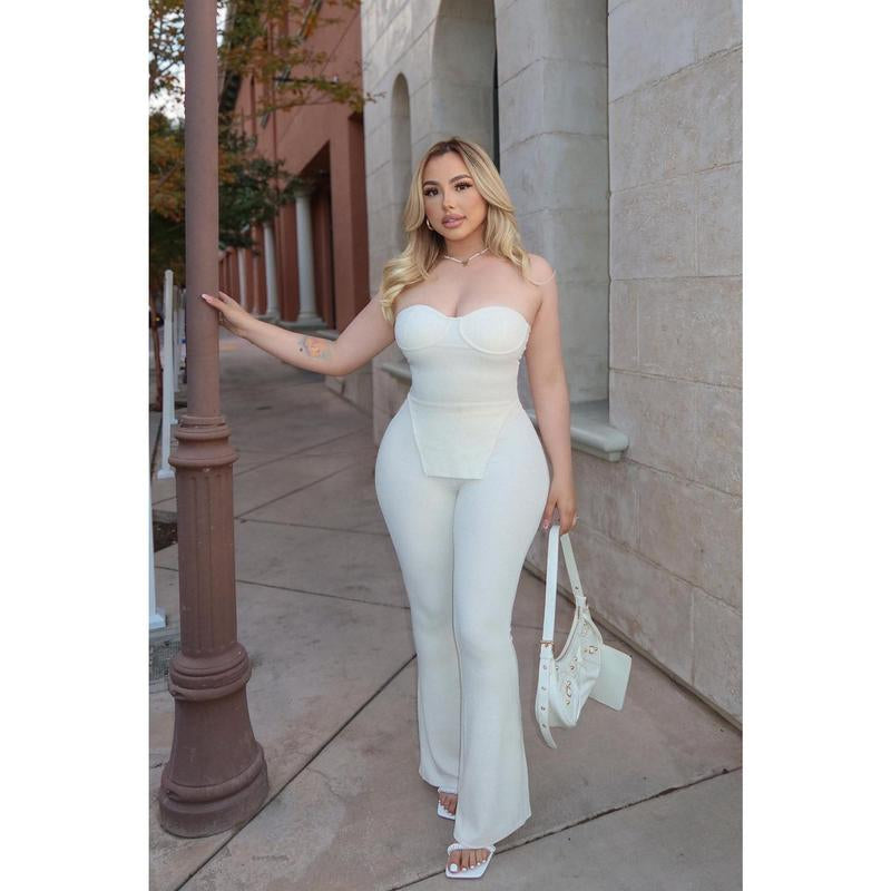 Call My Name Ribbed Pant Set - off White