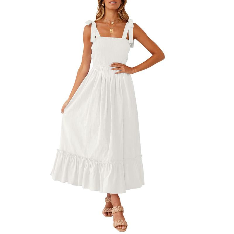 ZESICA Women'S 2024 Summer Boho Spaghetti Strap Dresses Square Neck Solid Color Ruffle a Line Beach Long Maxi Dress Musthaves Trendtok Febrero Valentines2024 Tiktokshopvalentinesday Diadesanvalentin Blackhistorymonth Januarydump Pinkaesthetic