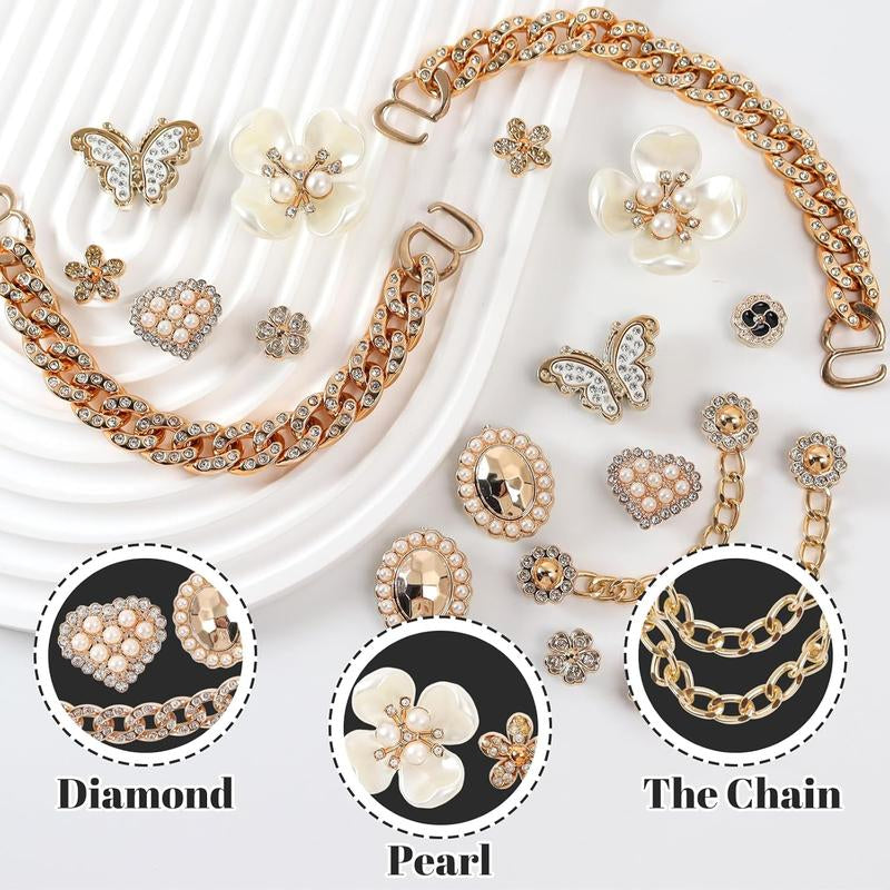 18 Count Bling Shoe Charms Bling Chain Shoes Charms Accessories for Women Butterfly Flower Clog Shoes Decoration Rhinestone Shoes Charms Bling Cute Decor for Shoes Party Birthday for Her