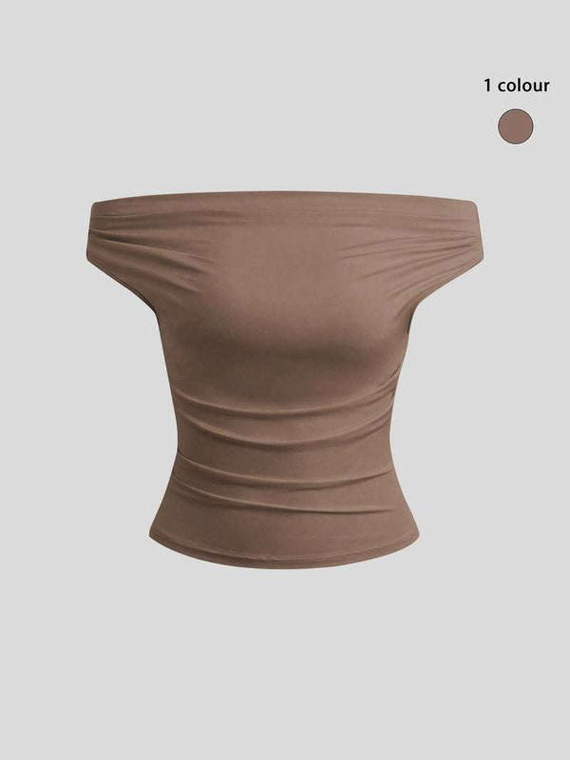 Women'S Solid off Shoulder Tee, Elegant Fashion Ruched Top for Daily Outdoor Wear, Ladies Clothes for All Seasons, Women'S T-Shirts, Womenswear, Tshirt