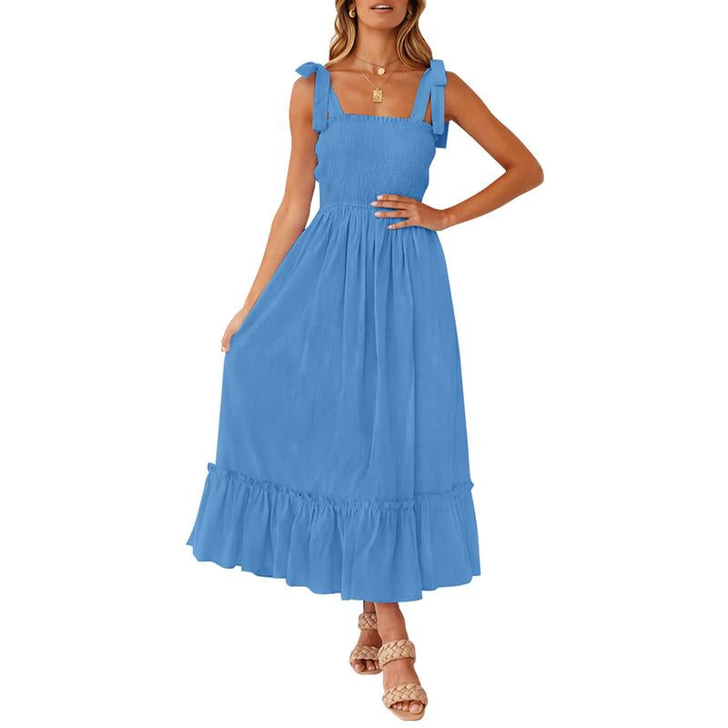 ZESICA Women'S 2024 Summer Boho Spaghetti Strap Dresses Square Neck Solid Color Ruffle a Line Beach Long Maxi Dress Musthaves Trendtok Febrero Valentines2024 Tiktokshopvalentinesday Diadesanvalentin Blackhistorymonth Januarydump Pinkaesthetic