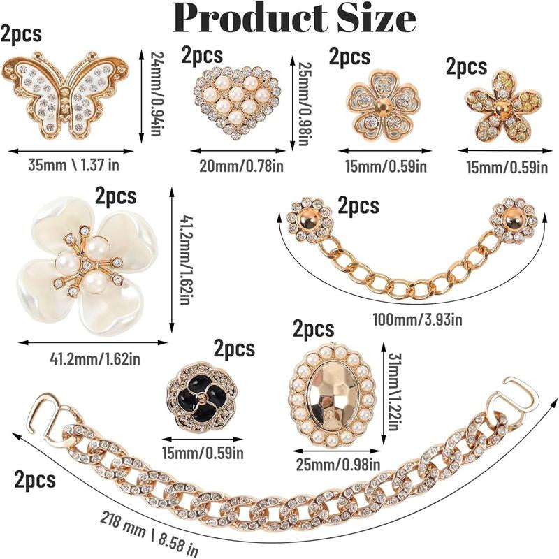 18 Count Bling Shoe Charms Bling Chain Shoes Charms Accessories for Women Butterfly Flower Clog Shoes Decoration Rhinestone Shoes Charms Bling Cute Decor for Shoes Party Birthday for Her