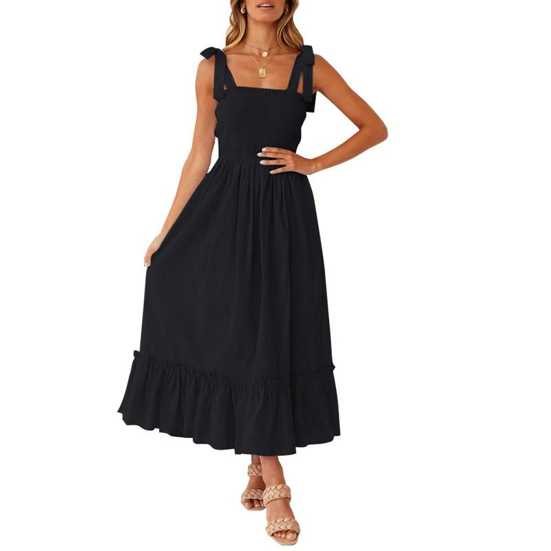 ZESICA Women'S 2024 Summer Boho Spaghetti Strap Dresses Square Neck Solid Color Ruffle a Line Beach Long Maxi Dress Musthaves Trendtok Febrero Valentines2024 Tiktokshopvalentinesday Diadesanvalentin Blackhistorymonth Januarydump Pinkaesthetic