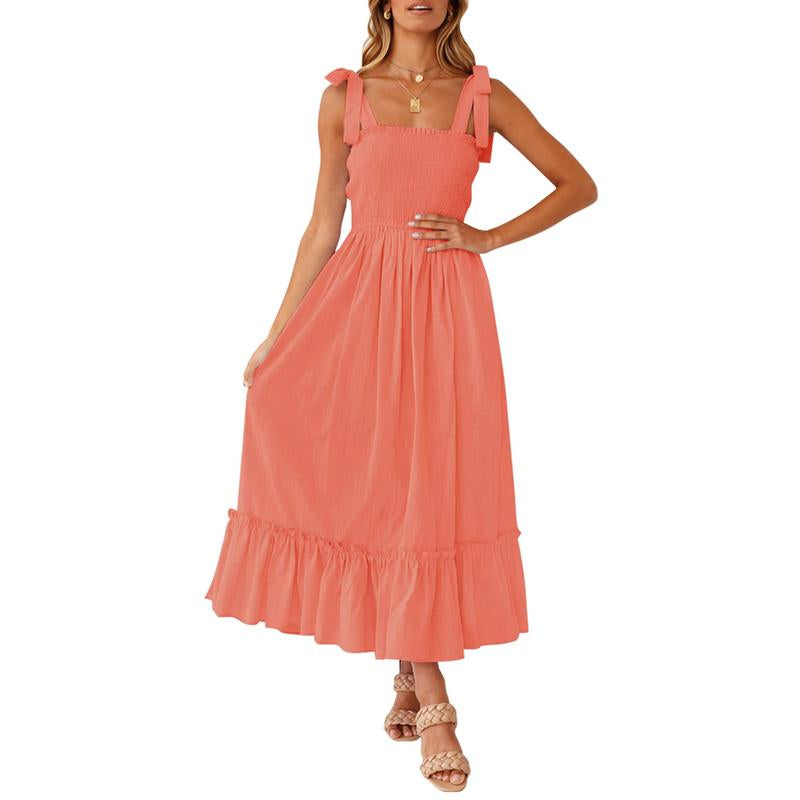 ZESICA Women'S 2024 Summer Boho Spaghetti Strap Dresses Square Neck Solid Color Ruffle a Line Beach Long Maxi Dress Musthaves Trendtok Febrero Valentines2024 Tiktokshopvalentinesday Diadesanvalentin Blackhistorymonth Januarydump Pinkaesthetic