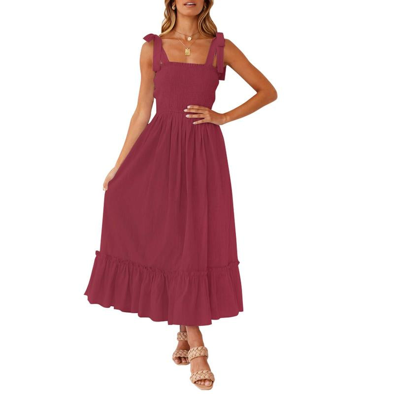 ZESICA Women'S 2024 Summer Boho Spaghetti Strap Dresses Square Neck Solid Color Ruffle a Line Beach Long Maxi Dress Musthaves Trendtok Febrero Valentines2024 Tiktokshopvalentinesday Diadesanvalentin Blackhistorymonth Januarydump Pinkaesthetic