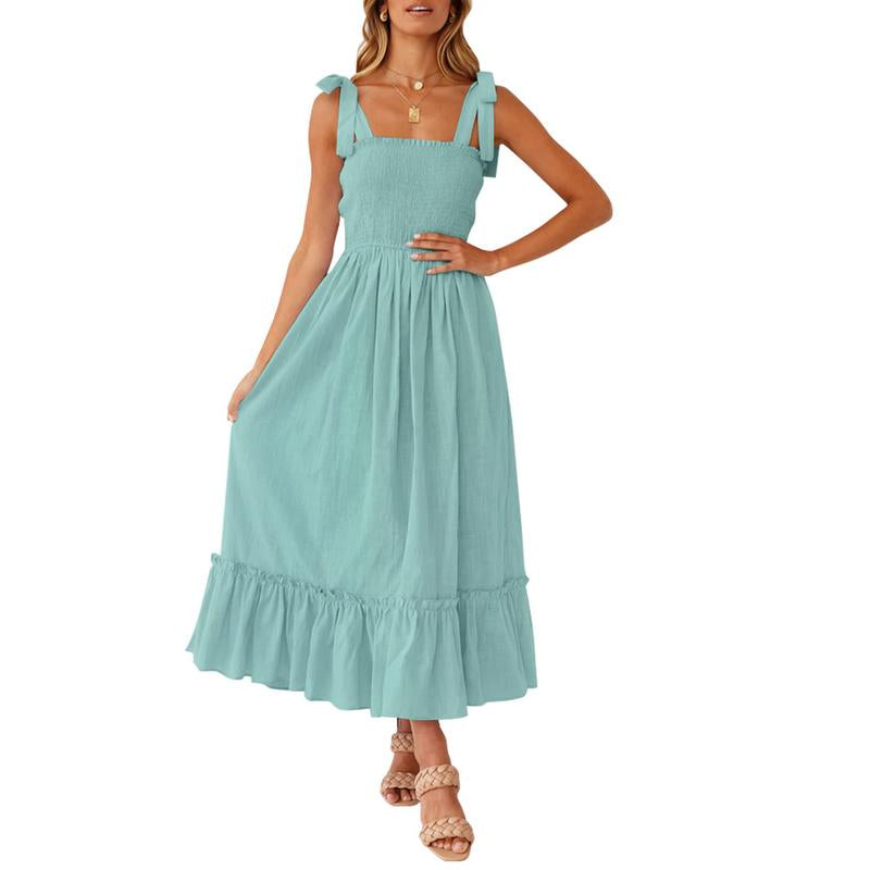 ZESICA Women'S 2024 Summer Boho Spaghetti Strap Dresses Square Neck Solid Color Ruffle a Line Beach Long Maxi Dress Musthaves Trendtok Febrero Valentines2024 Tiktokshopvalentinesday Diadesanvalentin Blackhistorymonth Januarydump Pinkaesthetic