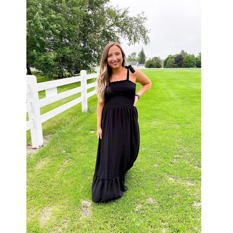 ZESICA Women'S 2024 Summer Boho Spaghetti Strap Dresses Square Neck Solid Color Ruffle a Line Beach Long Maxi Dress Musthaves Trendtok Febrero Valentines2024 Tiktokshopvalentinesday Diadesanvalentin Blackhistorymonth Januarydump Pinkaesthetic