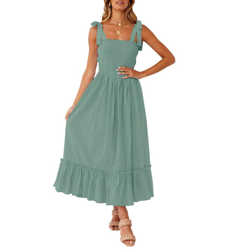 ZESICA Women'S 2024 Summer Boho Spaghetti Strap Dresses Square Neck Solid Color Ruffle a Line Beach Long Maxi Dress Musthaves Trendtok Febrero Valentines2024 Tiktokshopvalentinesday Diadesanvalentin Blackhistorymonth Januarydump Pinkaesthetic