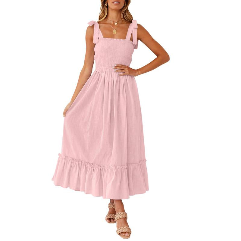ZESICA Women'S 2024 Summer Boho Spaghetti Strap Dresses Square Neck Solid Color Ruffle a Line Beach Long Maxi Dress Musthaves Trendtok Febrero Valentines2024 Tiktokshopvalentinesday Diadesanvalentin Blackhistorymonth Januarydump Pinkaesthetic