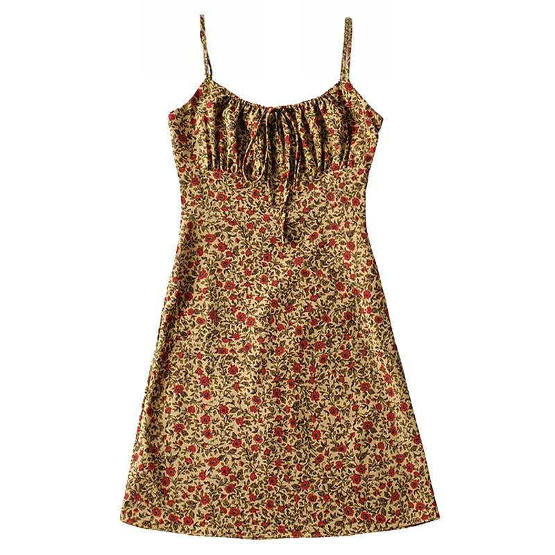 Tanming Womens Floral Dress Low-Cut Square Neck Spaghetti Strap Tie Bodycorn 90S Y2K Sun Dresses