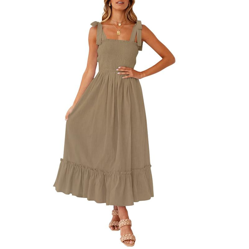 ZESICA Women'S 2024 Summer Boho Spaghetti Strap Dresses Square Neck Solid Color Ruffle a Line Beach Long Maxi Dress Musthaves Trendtok Febrero Valentines2024 Tiktokshopvalentinesday Diadesanvalentin Blackhistorymonth Januarydump Pinkaesthetic