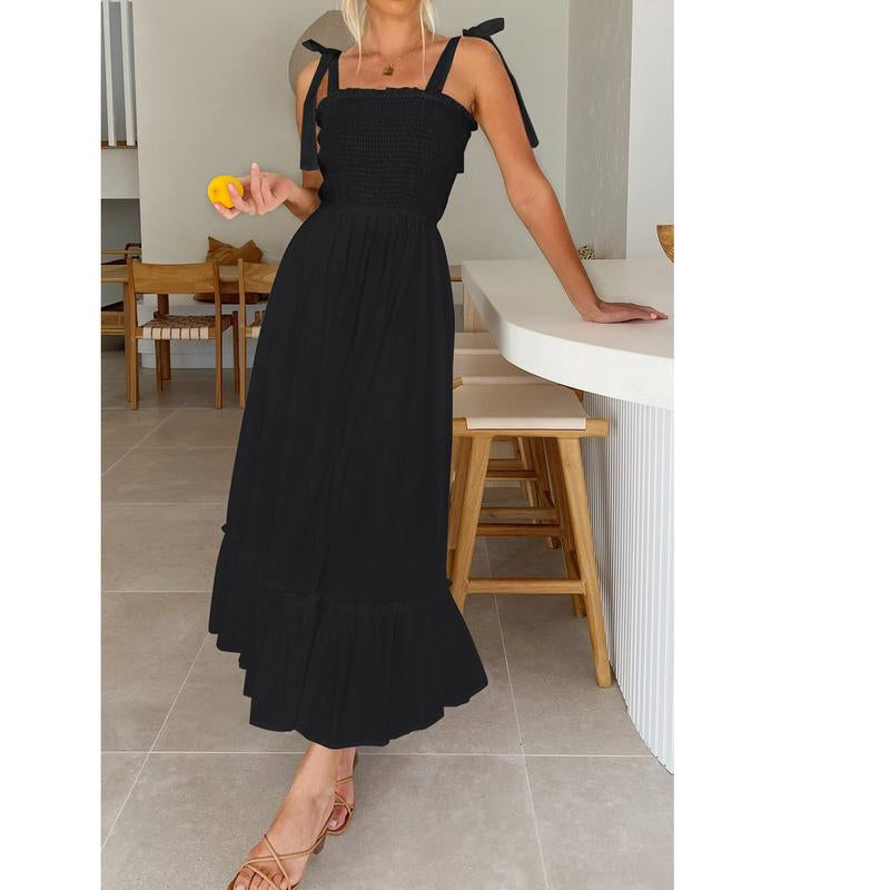 ZESICA Women'S 2024 Summer Boho Spaghetti Strap Dresses Square Neck Solid Color Ruffle a Line Beach Long Maxi Dress Musthaves Trendtok Febrero Valentines2024 Tiktokshopvalentinesday Diadesanvalentin Blackhistorymonth Januarydump Pinkaesthetic