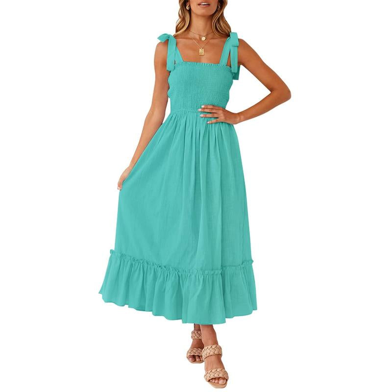 ZESICA Women'S 2024 Summer Boho Spaghetti Strap Dresses Square Neck Solid Color Ruffle a Line Beach Long Maxi Dress Musthaves Trendtok Febrero Valentines2024 Tiktokshopvalentinesday Diadesanvalentin Blackhistorymonth Januarydump Pinkaesthetic