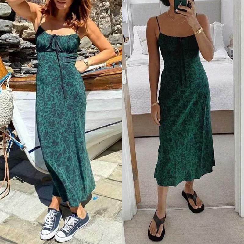 Tanming Womens Floral Dress Low-Cut Square Neck Spaghetti Strap Tie Bodycorn 90S Y2K Sun Dresses