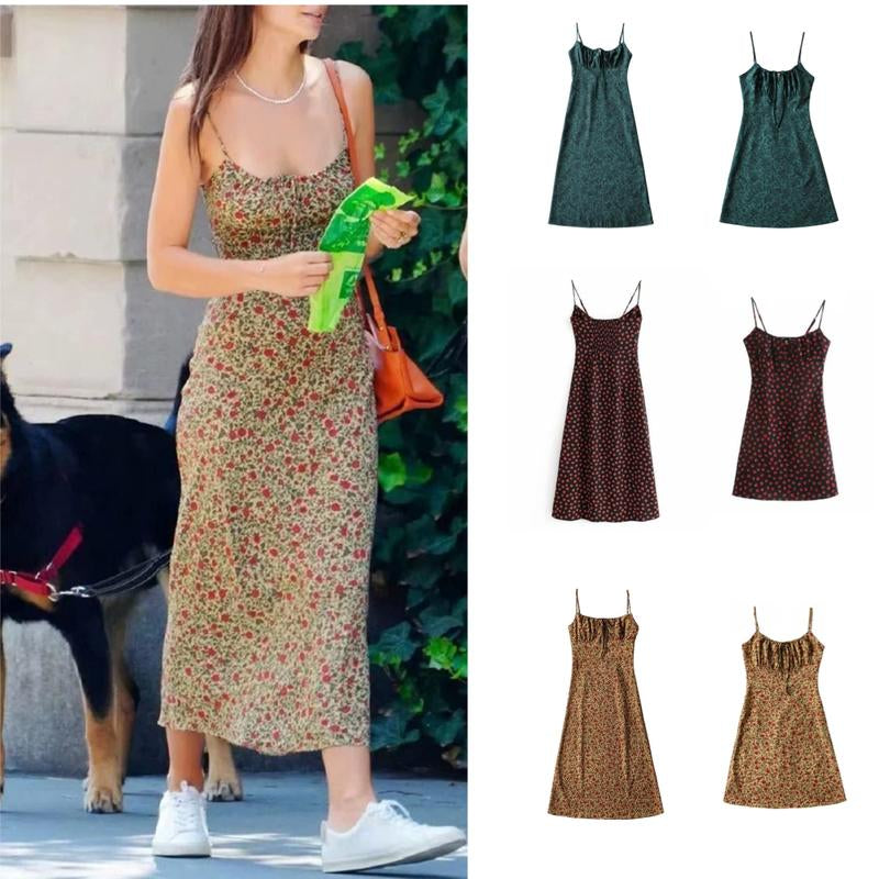Tanming Womens Floral Dress Low-Cut Square Neck Spaghetti Strap Tie Bodycorn 90S Y2K Sun Dresses