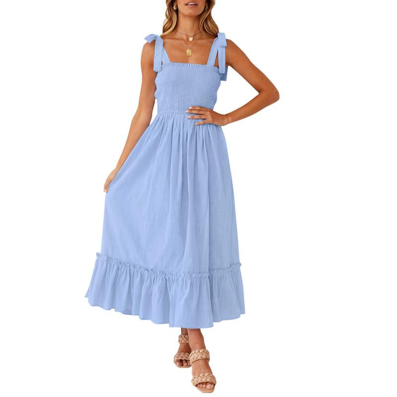 ZESICA Women'S 2024 Summer Boho Spaghetti Strap Dresses Square Neck Solid Color Ruffle a Line Beach Long Maxi Dress Musthaves Trendtok Febrero Valentines2024 Tiktokshopvalentinesday Diadesanvalentin Blackhistorymonth Januarydump Pinkaesthetic