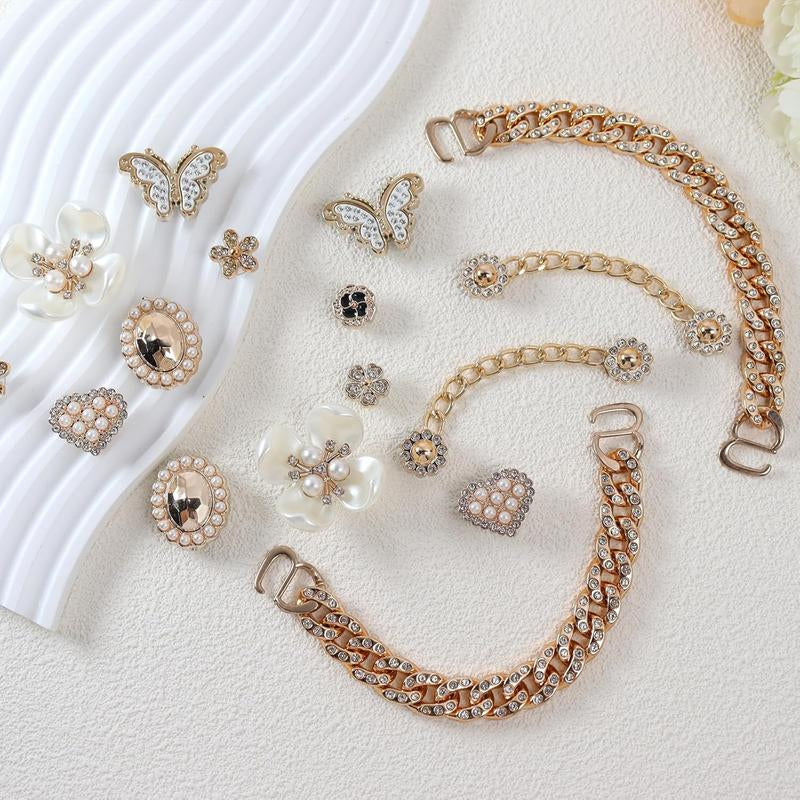 18 Count Bling Shoe Charms Bling Chain Shoes Charms Accessories for Women Butterfly Flower Clog Shoes Decoration Rhinestone Shoes Charms Bling Cute Decor for Shoes Party Birthday for Her