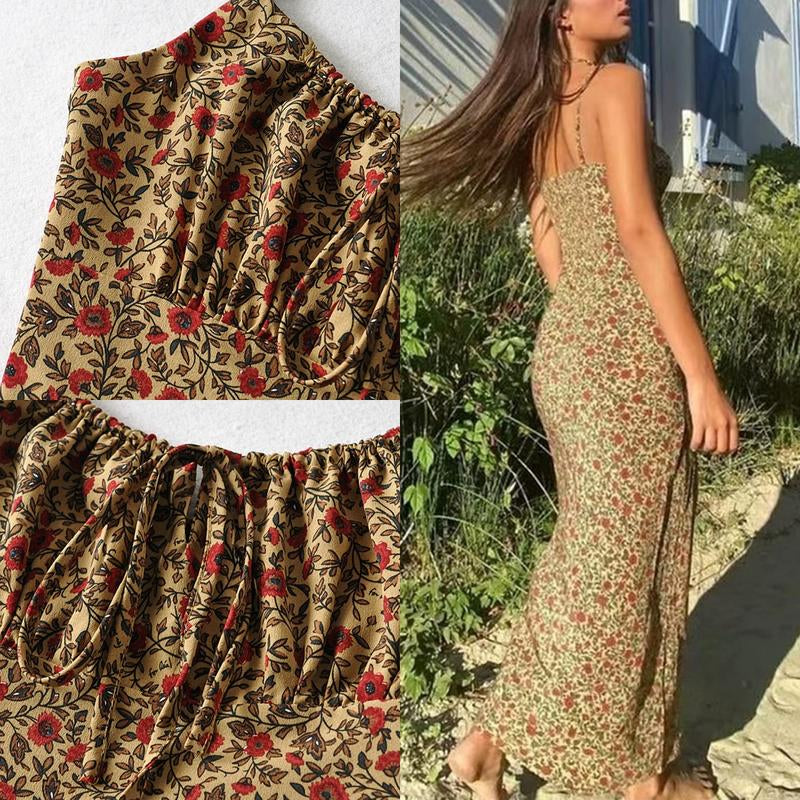 Tanming Womens Floral Dress Low-Cut Square Neck Spaghetti Strap Tie Bodycorn 90S Y2K Sun Dresses