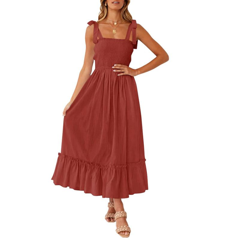 ZESICA Women'S 2024 Summer Boho Spaghetti Strap Dresses Square Neck Solid Color Ruffle a Line Beach Long Maxi Dress Musthaves Trendtok Febrero Valentines2024 Tiktokshopvalentinesday Diadesanvalentin Blackhistorymonth Januarydump Pinkaesthetic