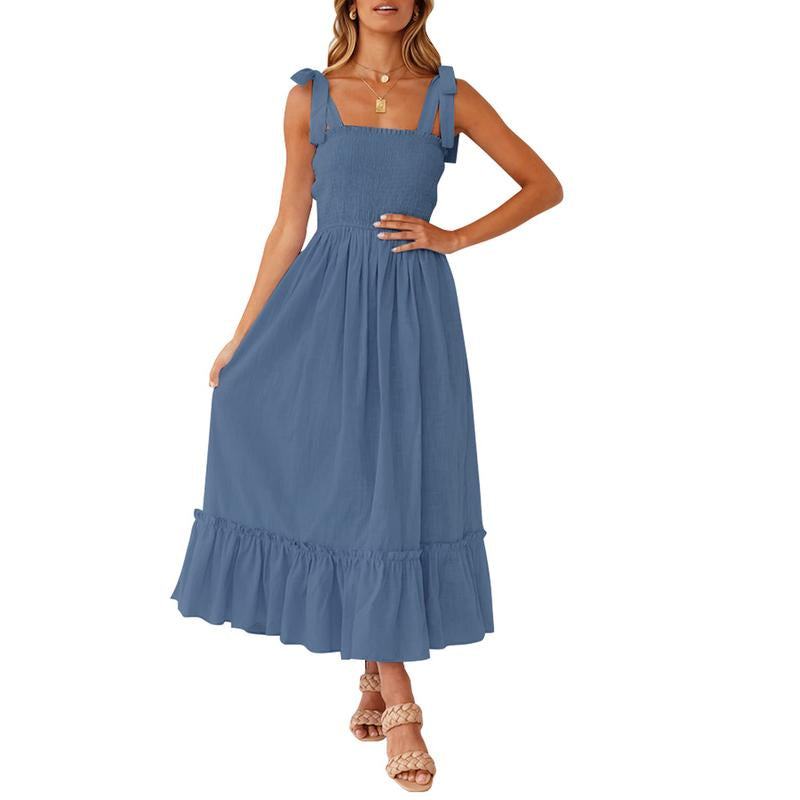 ZESICA Women'S 2024 Summer Boho Spaghetti Strap Dresses Square Neck Solid Color Ruffle a Line Beach Long Maxi Dress Musthaves Trendtok Febrero Valentines2024 Tiktokshopvalentinesday Diadesanvalentin Blackhistorymonth Januarydump Pinkaesthetic