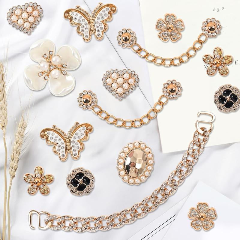 18 Count Bling Shoe Charms Bling Chain Shoes Charms Accessories for Women Butterfly Flower Clog Shoes Decoration Rhinestone Shoes Charms Bling Cute Decor for Shoes Party Birthday for Her