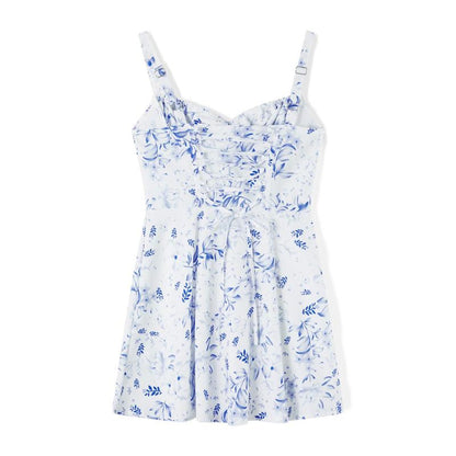 Womenswear Mini One-Piece Dresses Floral Printed Low Cut Lace up Sleeveless Cami Dresses Summer Backless Party Dresses, Lightweight Suitable for Women'S Beach Vacation, Capri Sunshine Dresses, Women'S, Birthday Dresses French Style, Spaghetti Strap Casual