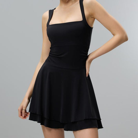JOJOANS Women'S Square Neck Ruffle Hem Mini Dress Ruched Waist Short Party Dresses