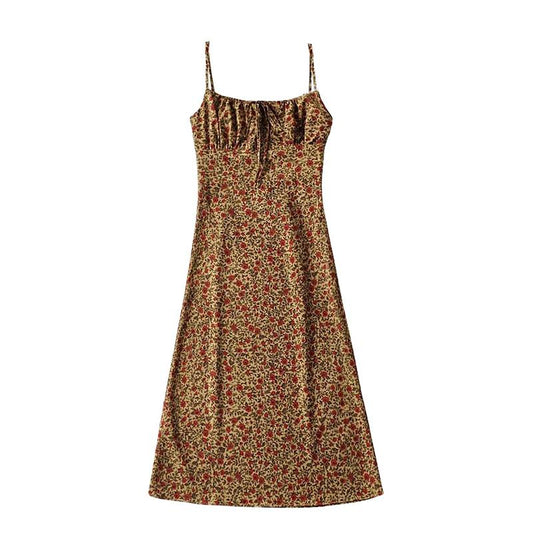 Tanming Womens Floral Dress Low-Cut Square Neck Spaghetti Strap Tie Bodycorn 90S Y2K Sun Dresses