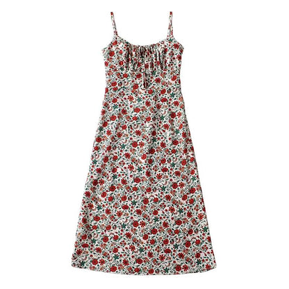 Tanming Womens Floral Dress Low-Cut Square Neck Spaghetti Strap Tie Bodycorn 90S Y2K Sun Dresses
