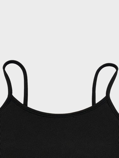 Women'S Solid Ribbed Crop Cami Top & Drawstring Waist Shorts Set, Casual Sleeveless Crop Top & Shorts for Summer, Summer Outfits 2024, Ladies Clothes for Daily Wear, Activewear