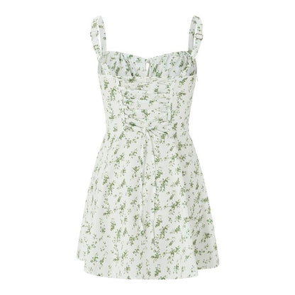 Womenswear Mini One-Piece Dresses Floral Printed Low Cut Lace up Sleeveless Cami Dresses Summer Backless Party Dresses, Lightweight Suitable for Women'S Beach Vacation, Capri Sunshine Dresses, Women'S, Birthday Dresses French Style, Spaghetti Strap Casual