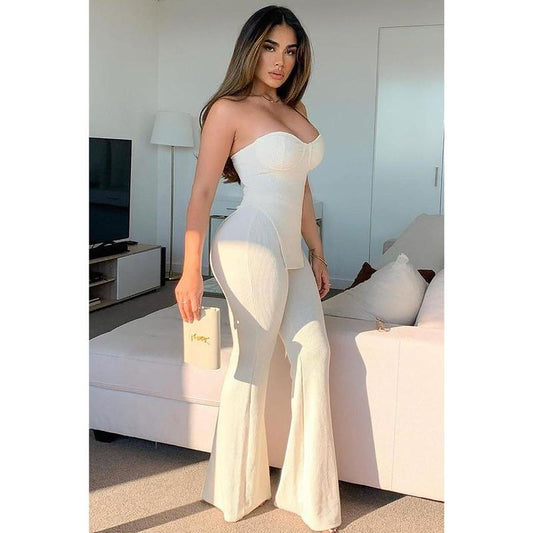 Call My Name Ribbed Pant Set - off White