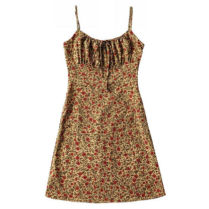 Tanming Womens Floral Dress Low-Cut Square Neck Spaghetti Strap Tie Bodycorn 90S Y2K Sun Dresses