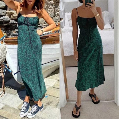 Tanming Womens Floral Dress Low-Cut Square Neck Spaghetti Strap Tie Bodycorn 90S Y2K Sun Dresses