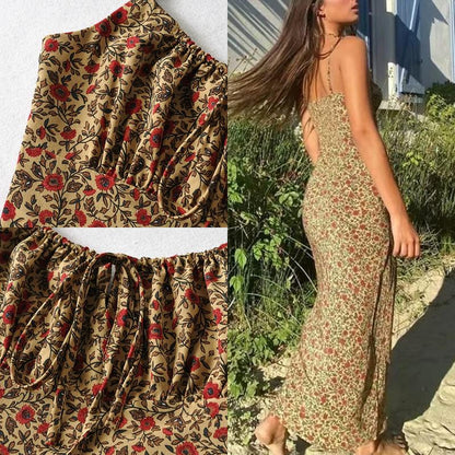 Tanming Womens Floral Dress Low-Cut Square Neck Spaghetti Strap Tie Bodycorn 90S Y2K Sun Dresses